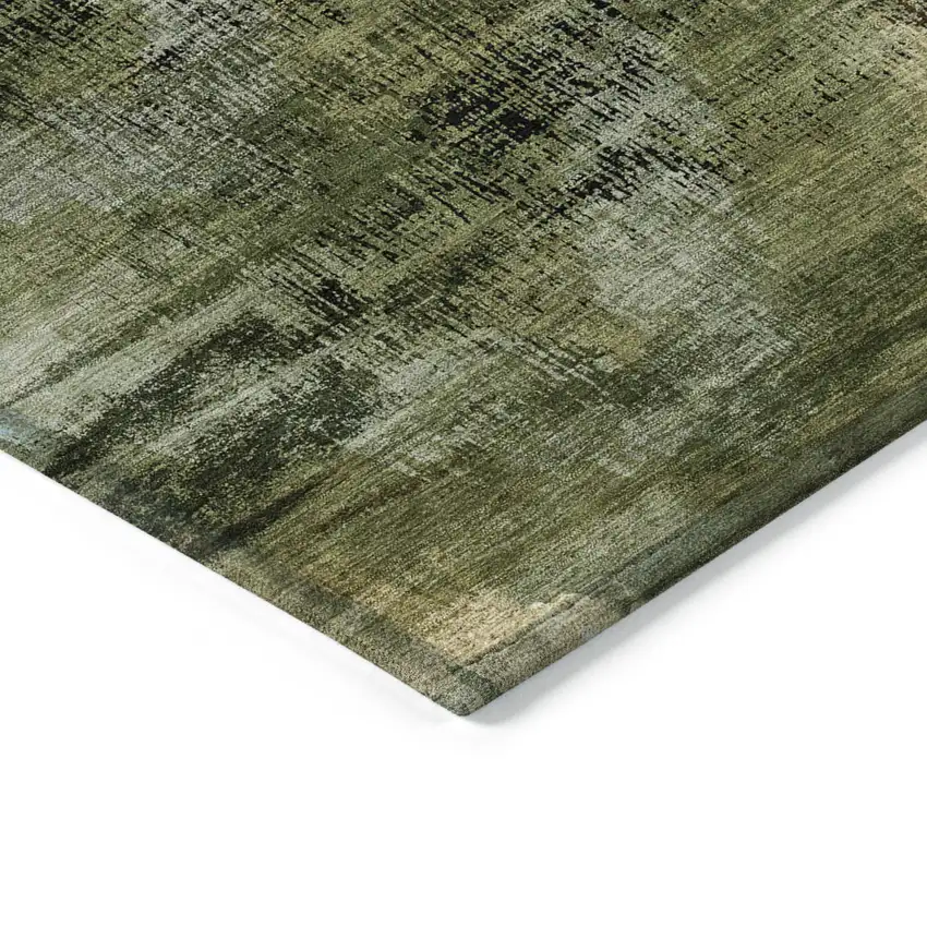 Olive Green And Gold Abstract Washable Indoor Outdoor Area Rug Photo 5