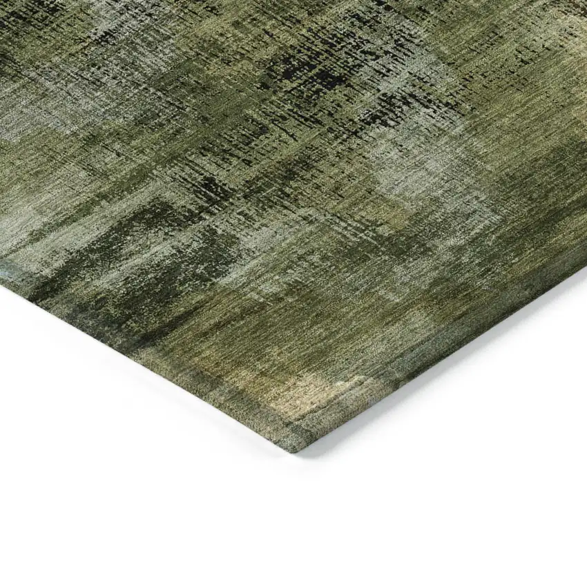 Olive Green And Gold Abstract Washable Indoor Outdoor Area Rug Photo 5