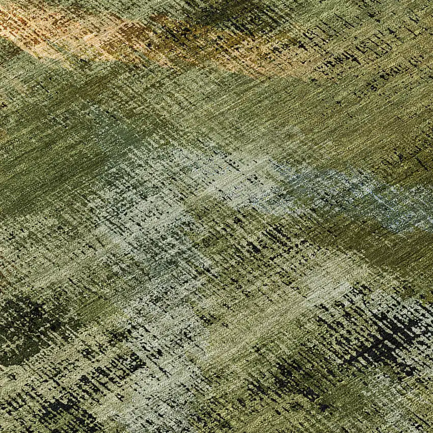Olive Green And Gold Abstract Washable Indoor Outdoor Area Rug Photo 8