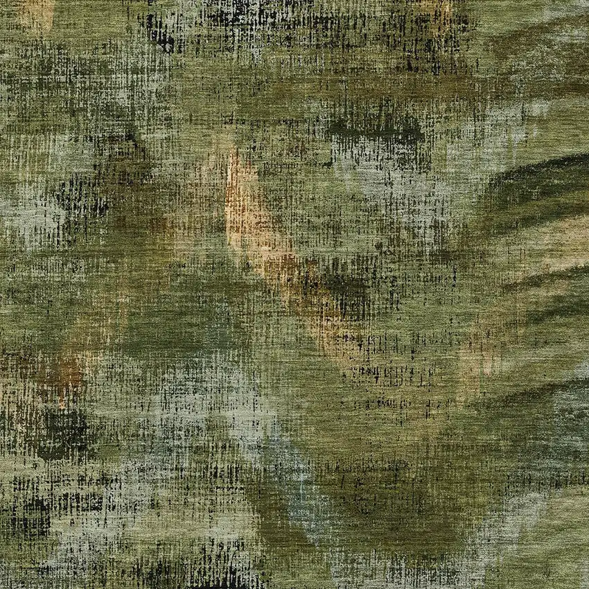 Olive Green And Gold Abstract Washable Indoor Outdoor Area Rug Photo 6