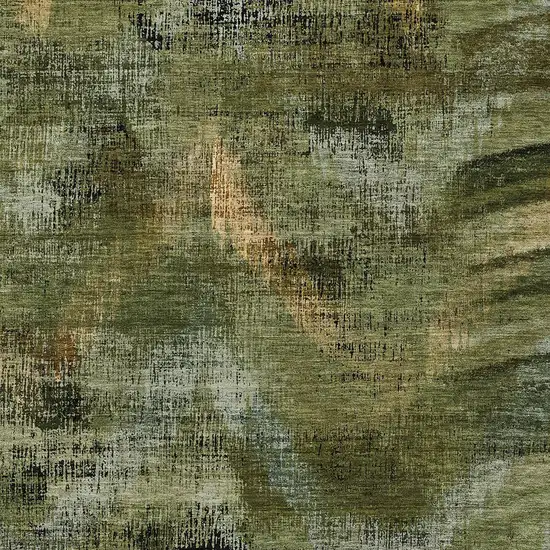 Olive Green And Gold Abstract Washable Indoor Outdoor Area Rug Photo 6