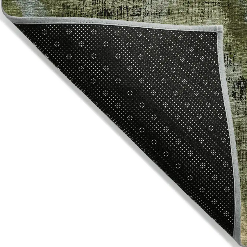 Olive Green And Gold Abstract Washable Indoor Outdoor Area Rug Photo 4