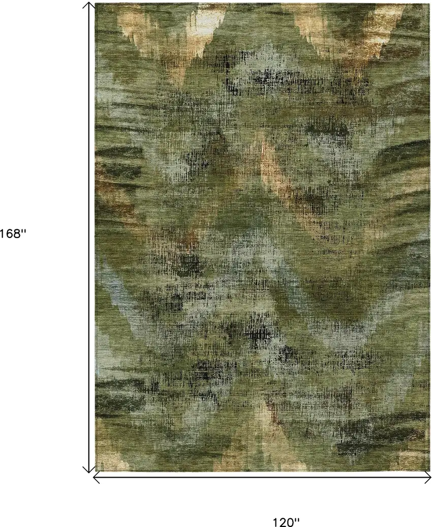 Olive Green And Gold Abstract Washable Indoor Outdoor Area Rug Photo 3