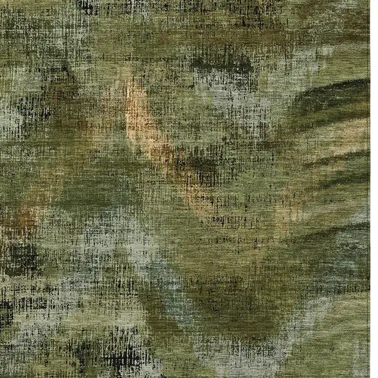 Olive Green And Gold Abstract Washable Indoor Outdoor Area Rug Photo 6