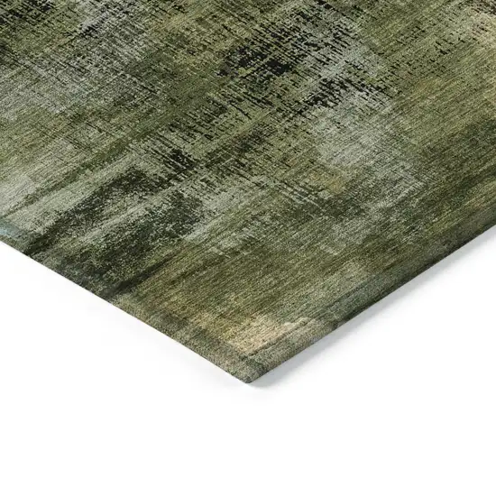 Olive Green And Gold Abstract Washable Indoor Outdoor Area Rug Photo 5