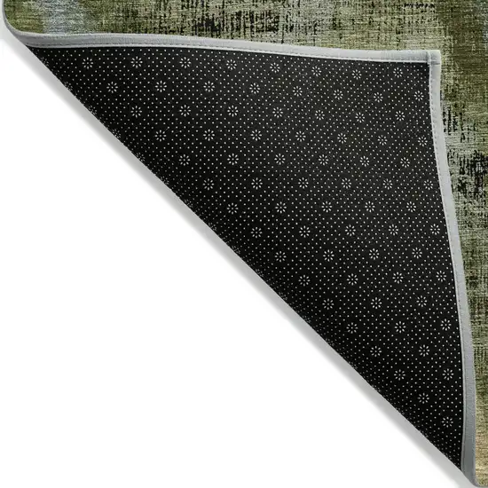 Olive Green And Gold Abstract Washable Indoor Outdoor Area Rug Photo 4