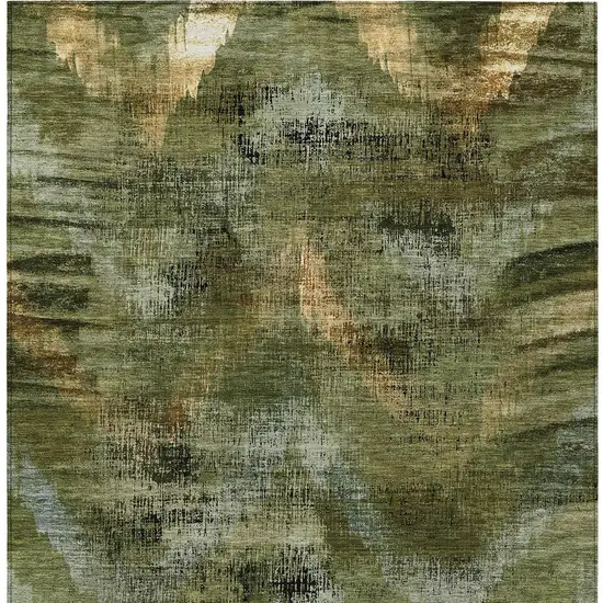 Olive Green And Gold Abstract Washable Indoor Outdoor Area Rug Photo 7