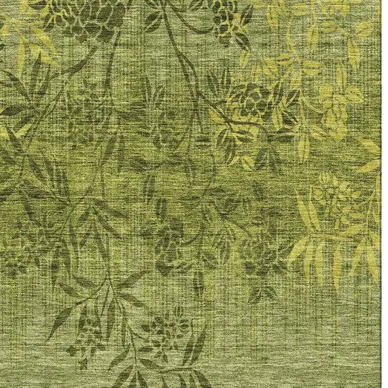 Olive Green And Gold Floral Washable Area Rug With UV Protection Photo 3