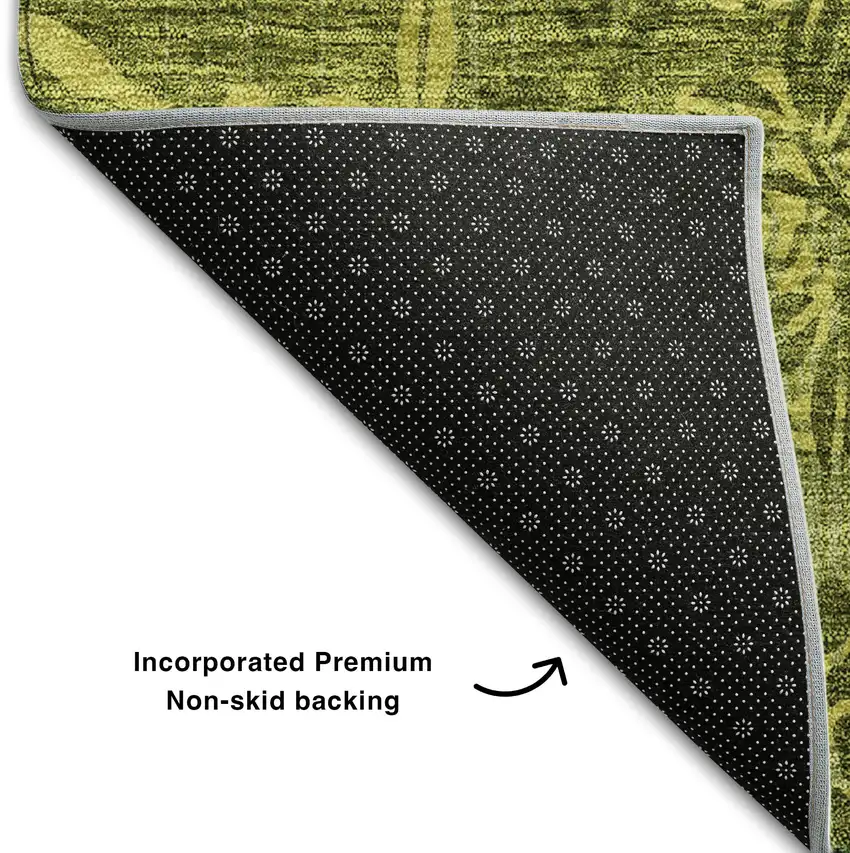 Olive Green And Gold Floral Washable Area Rug With UV Protection Photo 7