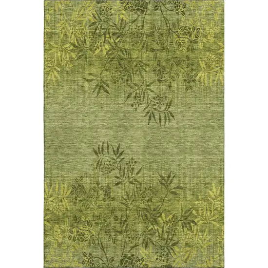 Olive Green And Gold Floral Washable Area Rug With UV Protection Photo 1