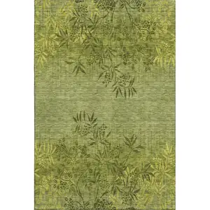 Photo of Olive Green And Gold Floral Washable Area Rug With UV Protection