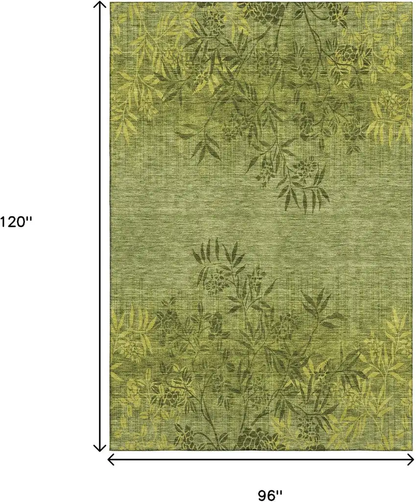 Olive Green And Gold Floral Washable Area Rug With UV Protection Photo 3