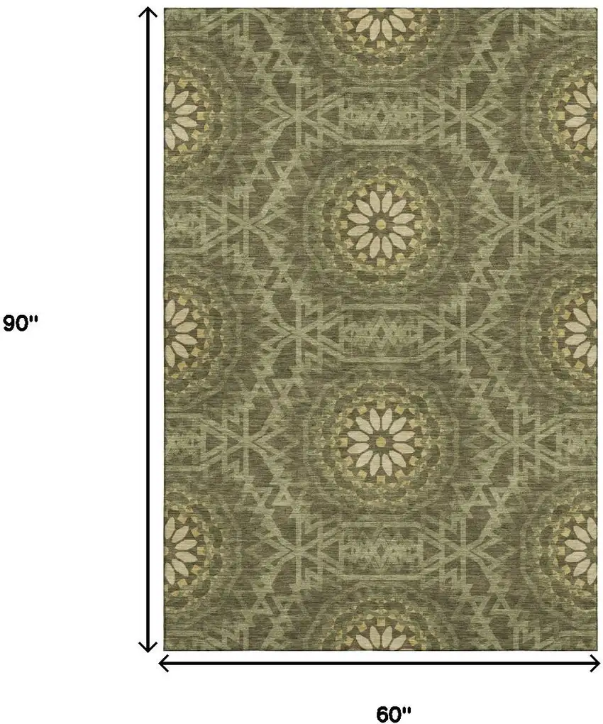 Olive Green And Gold Geometric Washable Area Rug With UV Protection Photo 9