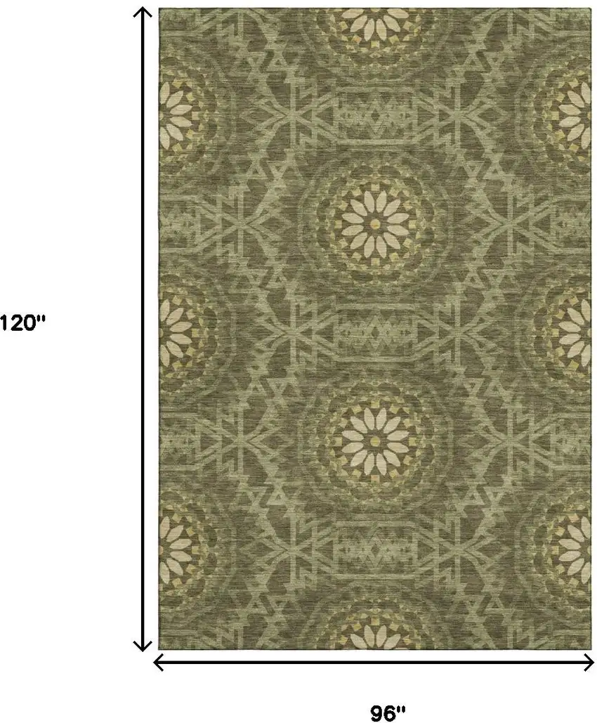 Olive Green And Gold Geometric Washable Area Rug With UV Protection Photo 9