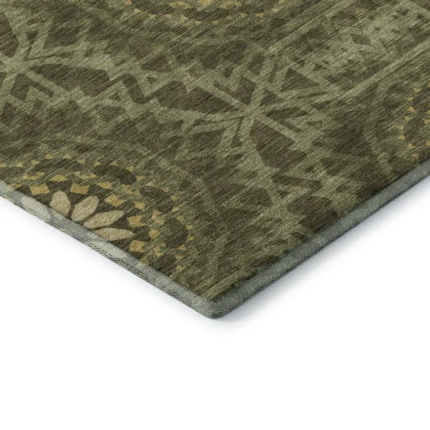 Olive Green And Gold Geometric Washable Area Rug With UV Protection Photo 7