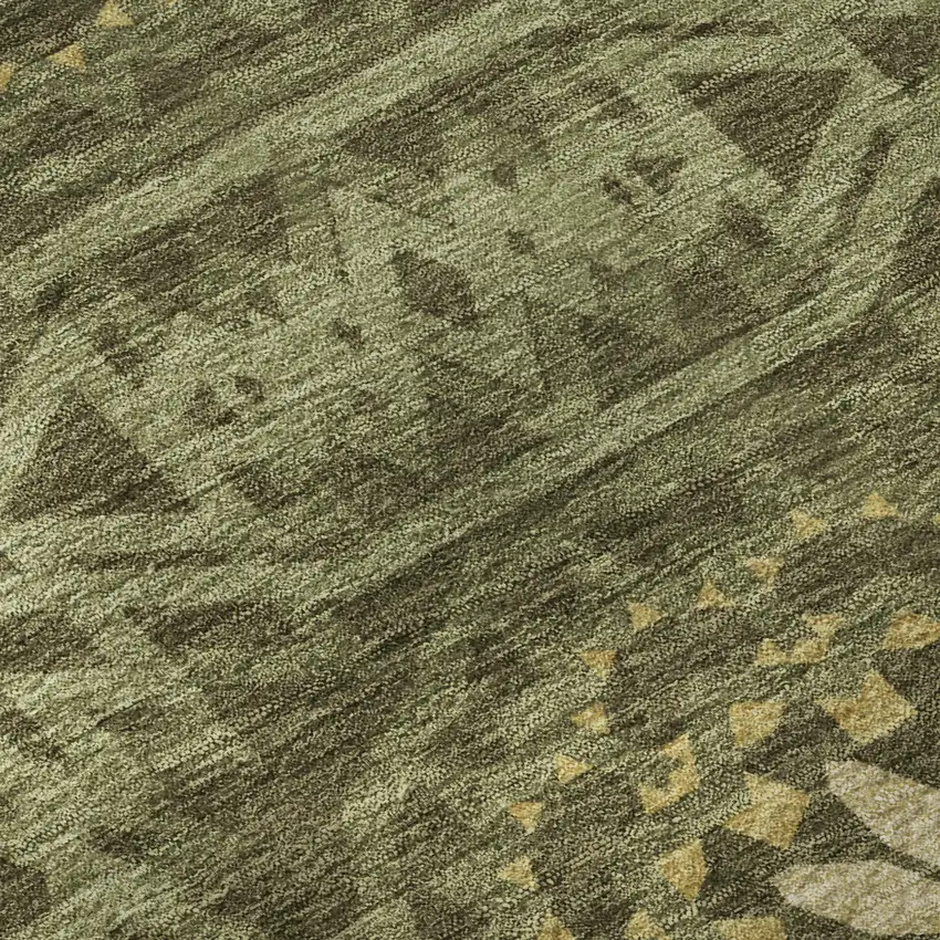 Olive Green And Gold Geometric Washable Area Rug With UV Protection Photo 9