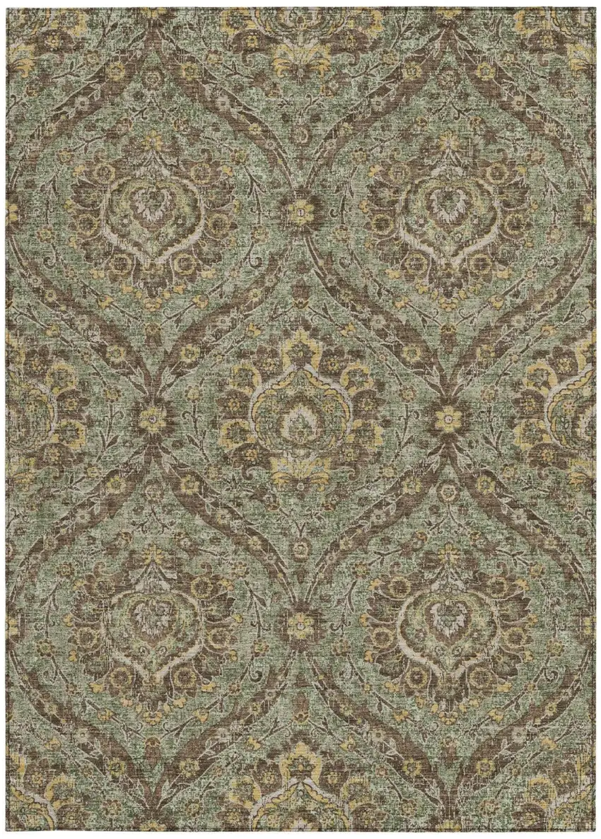 Olive Green And Granite Gray Floral Washable Indoor Outdoor Area Rug Photo 4