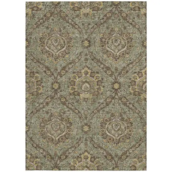 Olive Green And Granite Gray Floral Washable Indoor Outdoor Area Rug Photo 4
