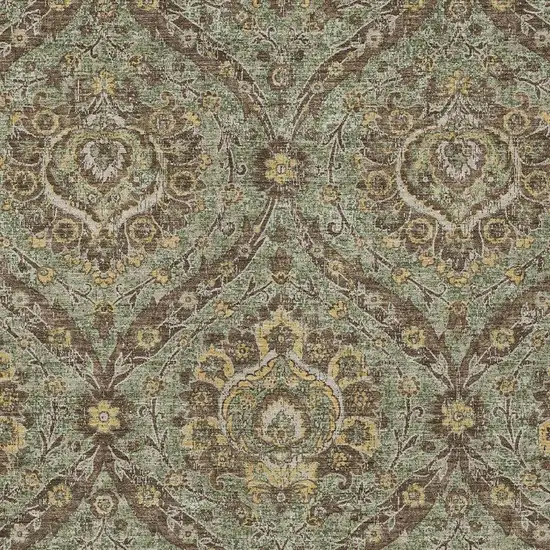 Olive Green And Granite Gray Floral Washable Indoor Outdoor Area Rug Photo 3