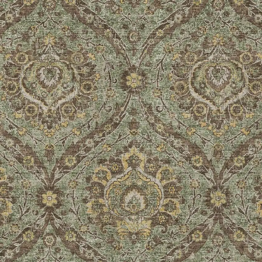 Olive Green And Granite Gray Floral Washable Indoor Outdoor Area Rug Photo 3