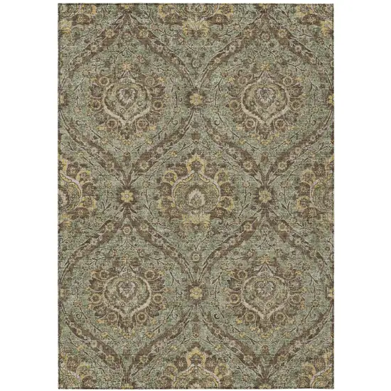 Olive Green And Granite Gray Floral Washable Indoor Outdoor Area Rug Photo 2