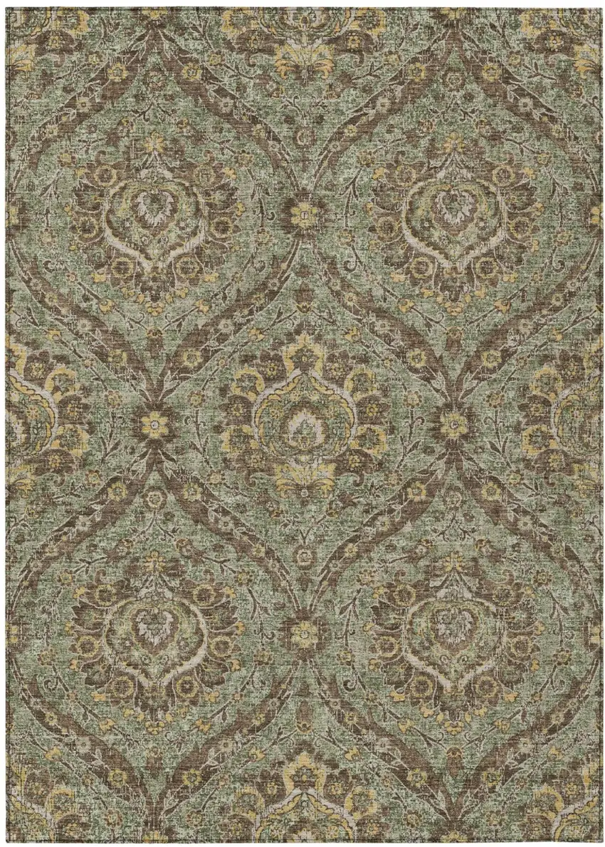 Olive Green And Granite Gray Floral Washable Indoor Outdoor Area Rug Photo 2