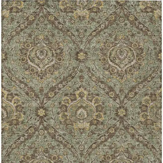 Olive Green And Granite Gray Floral Washable Indoor Outdoor Area Rug Photo 4