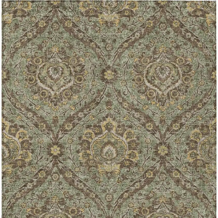 Olive Green And Granite Gray Floral Washable Indoor Outdoor Area Rug Photo 4