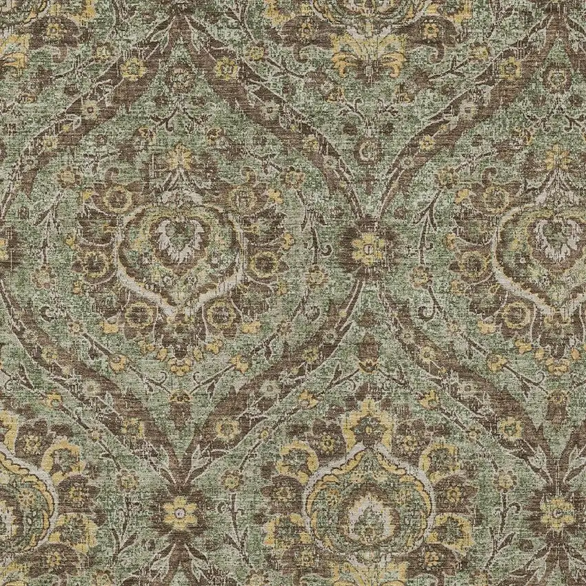 Olive Green And Granite Gray Floral Washable Indoor Outdoor Area Rug Photo 3