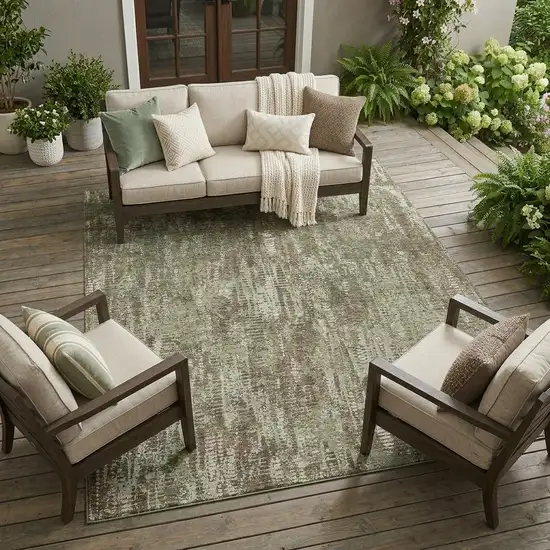 Olive Green And Graphite Abstract Washable Indoor Outdoor Area Rug Photo 1