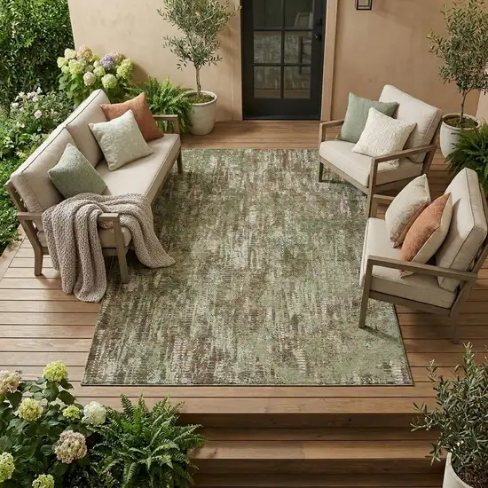 Olive Green And Graphite Abstract Washable Indoor Outdoor Area Rug Photo 1