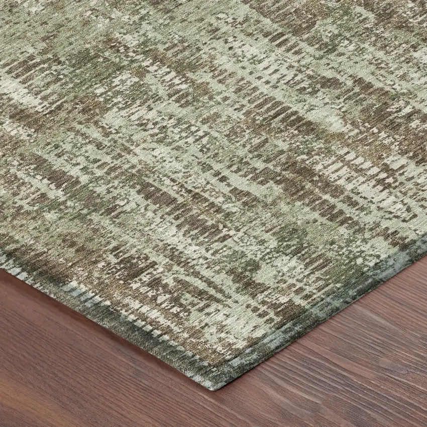 Olive Green And Graphite Abstract Washable Indoor Outdoor Area Rug Photo 5