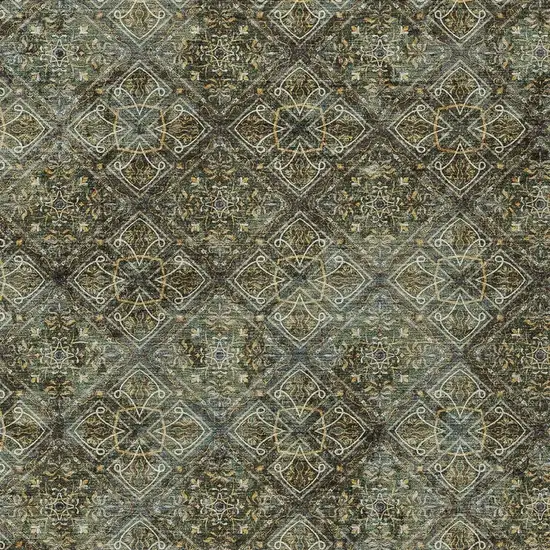 Olive Green And Graphite Geometric Washable Indoor Outdoor Area Rug Photo 5