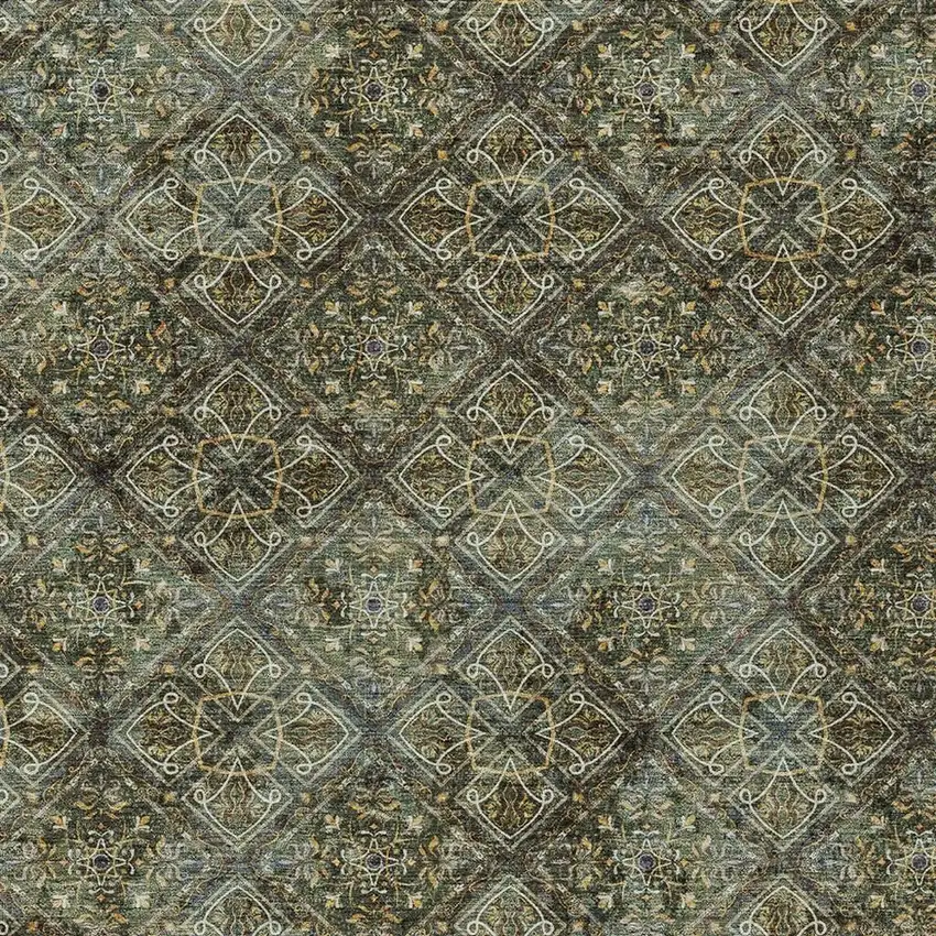 Olive Green And Graphite Geometric Washable Indoor Outdoor Area Rug Photo 5