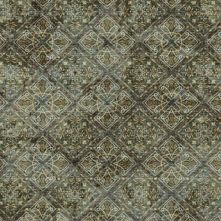 Olive Green And Graphite Geometric Washable Indoor Outdoor Area Rug Photo 3