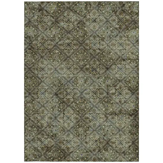 Olive Green And Graphite Geometric Washable Indoor Outdoor Area Rug Photo 4