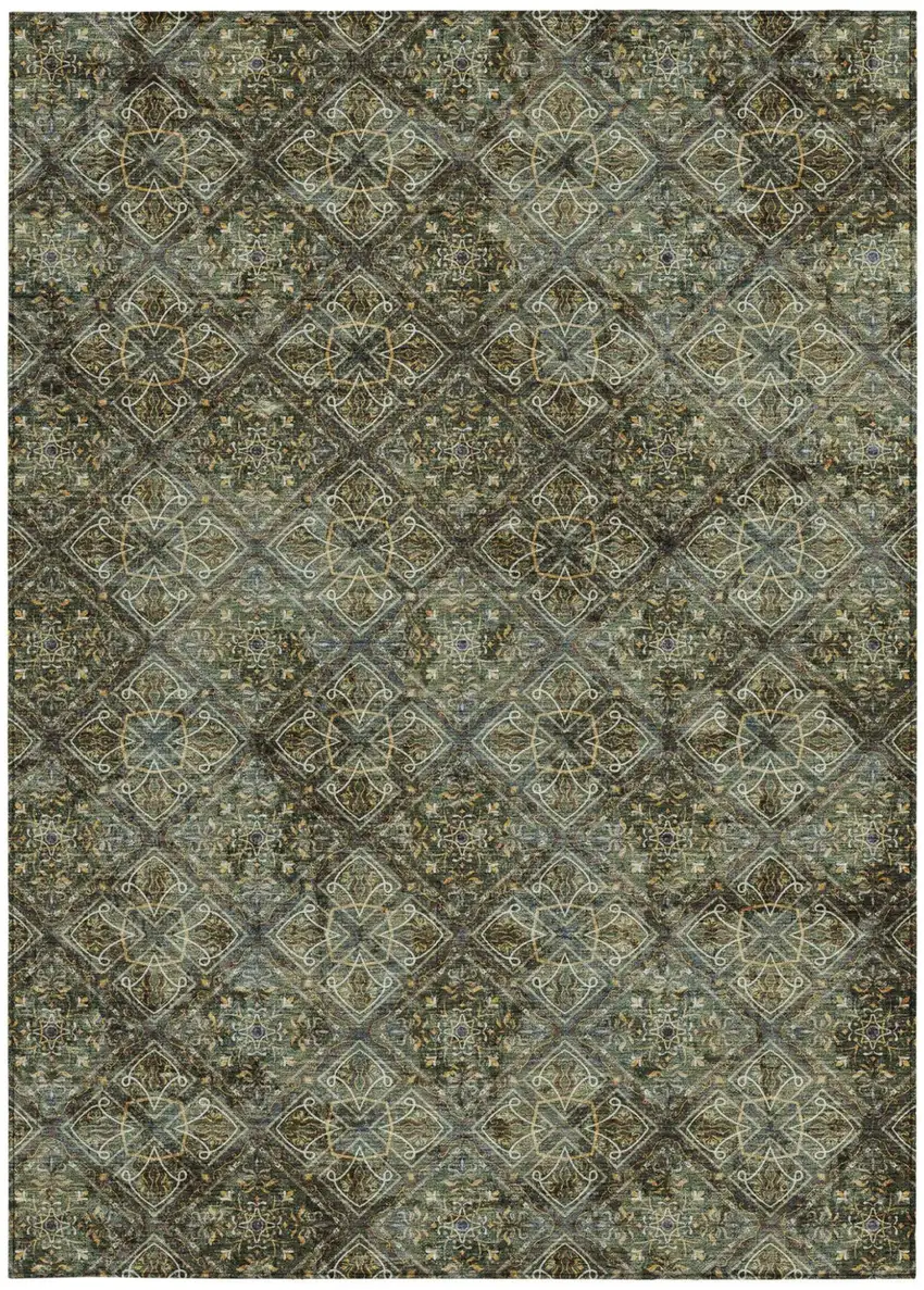 Olive Green And Graphite Geometric Washable Indoor Outdoor Area Rug Photo 4