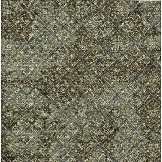 Olive Green And Graphite Geometric Washable Indoor Outdoor Area Rug Photo 6
