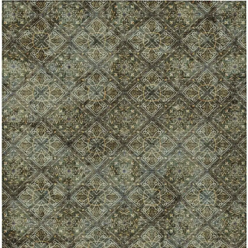 Olive Green And Graphite Geometric Washable Indoor Outdoor Area Rug Photo 6