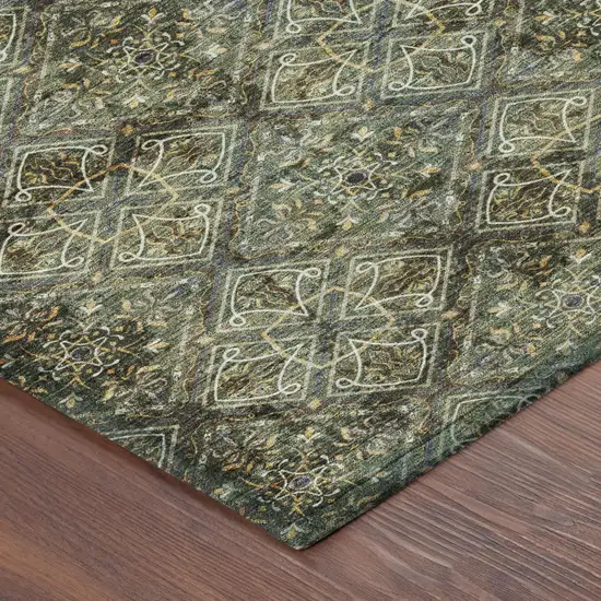 Olive Green And Graphite Geometric Washable Indoor Outdoor Area Rug Photo 7