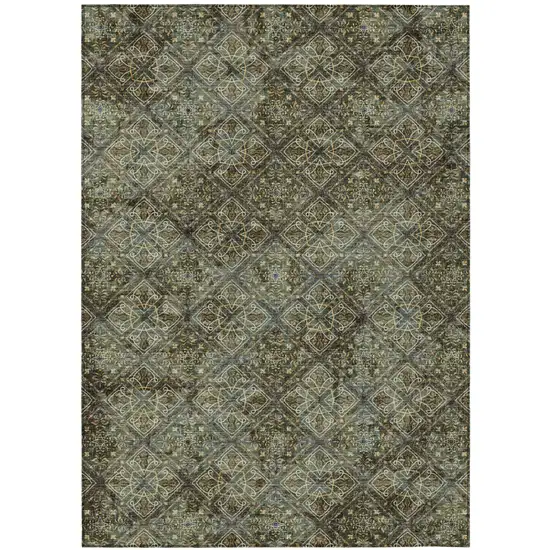 Olive Green And Graphite Geometric Washable Indoor Outdoor Area Rug Photo 2