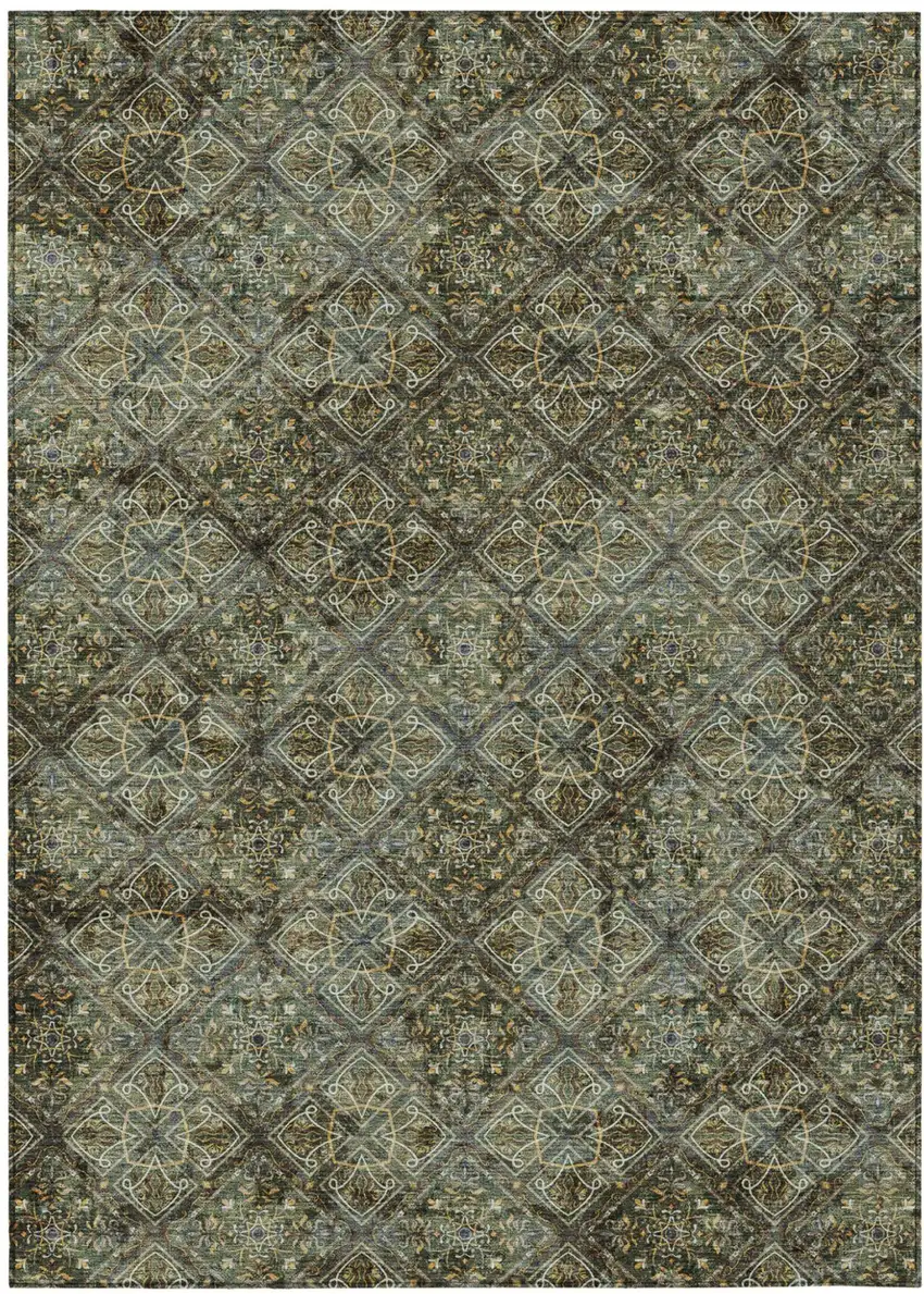 Olive Green And Graphite Geometric Washable Indoor Outdoor Area Rug Photo 2
