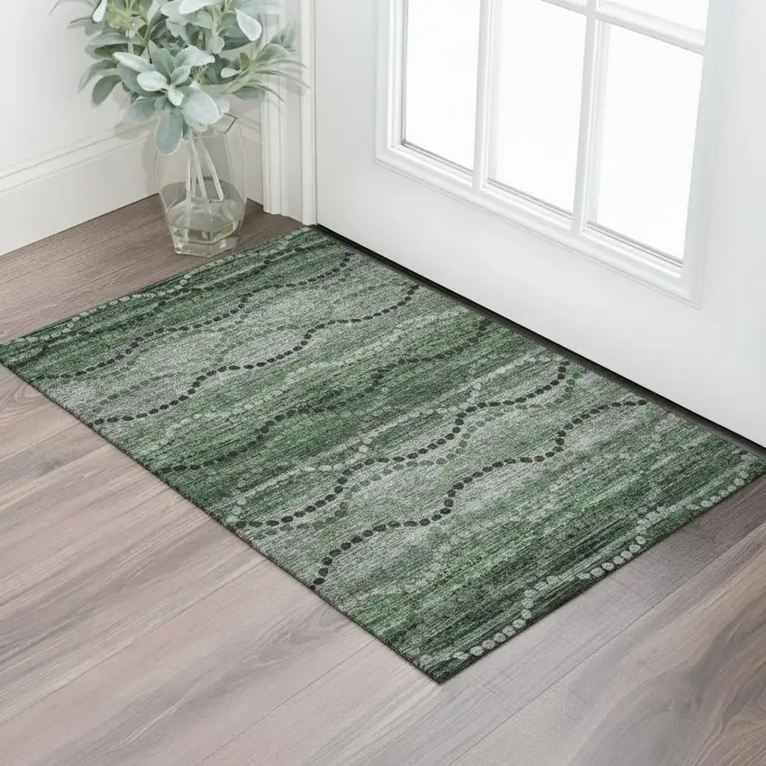 Olive Green And Gray Abstract Geometric Washable Area Rug With UV Protection Photo 2