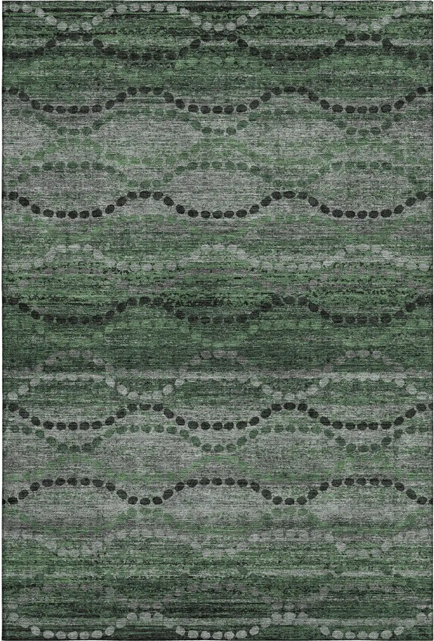 Olive Green And Gray Abstract Geometric Washable Area Rug With UV Protection Photo 1