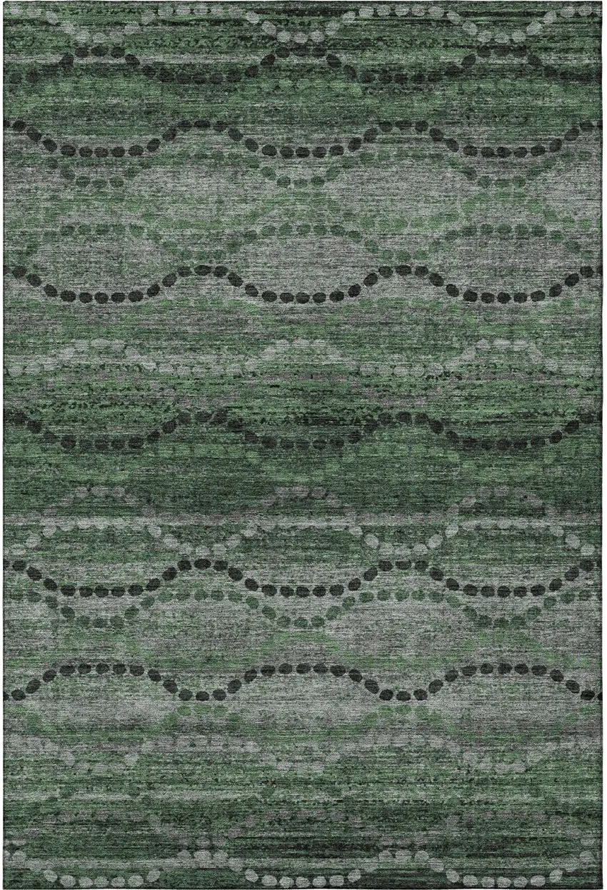 Olive Green And Gray Abstract Geometric Washable Area Rug With UV Protection Photo 4
