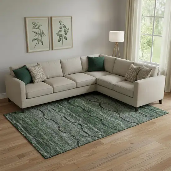 Olive Green And Gray Abstract Geometric Washable Area Rug With UV Protection Photo 2