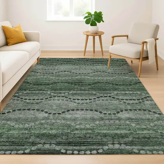 Olive Green And Gray Abstract Geometric Washable Area Rug With UV Protection Photo 6