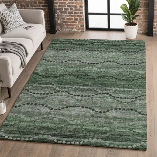 Olive Green And Gray Abstract Geometric Washable Area Rug With UV Protection Photo 5