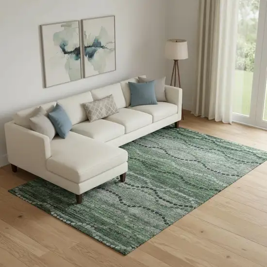 Olive Green And Gray Abstract Geometric Washable Area Rug With UV Protection Photo 2