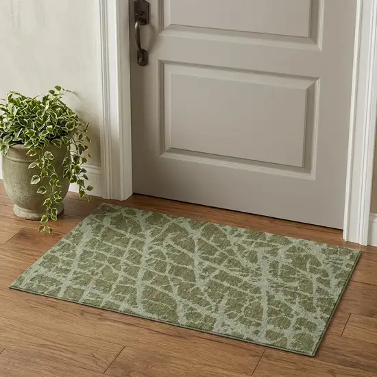 Olive Green And Gray Abstract Washable Area Rug With UV Protection Photo 1